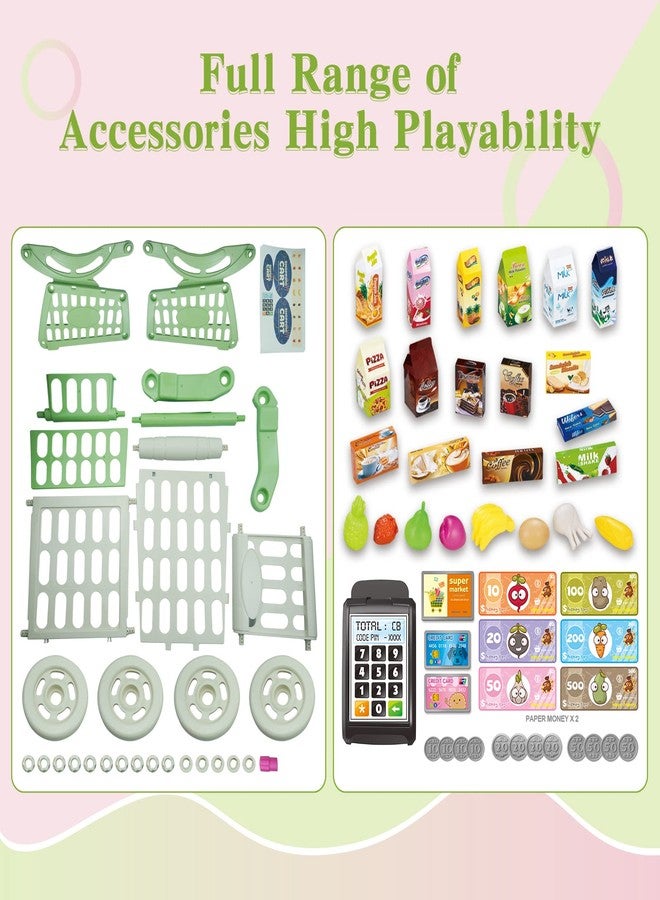 RedCrab Kids Shopping Cart Toy Supermarket 54pcs Playset Included Grocery Cart Toy,Credit Card Pretend Fruit Vegetables Shop Accessories for Boy Girl Kid (Pink) - Image 5